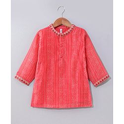 Babyhug Full Sleeves Kurta and Dhoti Set Bandhani Print - Coral