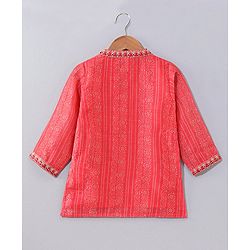 Babyhug Full Sleeves Kurta and Dhoti Set Bandhani Print - Coral