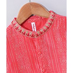 Babyhug Full Sleeves Kurta and Dhoti Set Bandhani Print - Coral