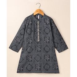 Babyhug Cotton Woven Full Sleeves Kurta & Pajama Set Ethnic Print - Grey