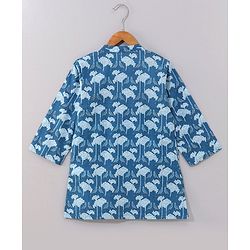 Babyhug Cotton Woven Full Sleeves Kurta With Pyjama Floral Printed- Indigo