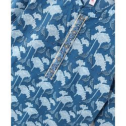 Babyhug Cotton Woven Full Sleeves Kurta With Pyjama Floral Printed- Indigo