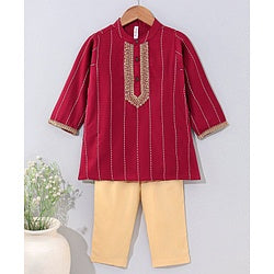 Babyhug Full Sleeves Kurta & Pajama Set Embroidered - Maroon