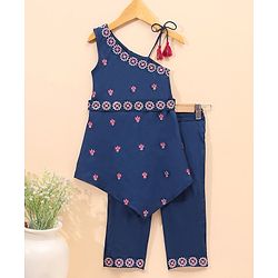 Babyhug Sleeveless Embroided  Kurti and Salwar Set - Navy Blue