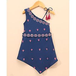 Babyhug Sleeveless Embroided  Kurti and Salwar Set - Navy Blue