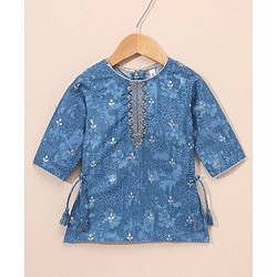 Babyhug Three Fourth Sleeves Embroidered Kurti & Palazo with Dupatta - Blue