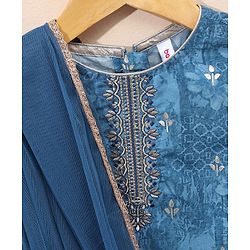 Babyhug Three Fourth Sleeves Embroidered Kurti & Palazo with Dupatta - Blue