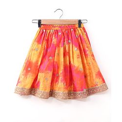 Babyhug Sleeveless Choli Lehenga And Dupatta With Embroidery - Yellow Pink