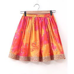 Babyhug Sleeveless Choli Lehenga And Dupatta With Embroidery - Yellow Pink