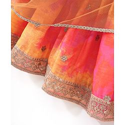 Babyhug Sleeveless Choli Lehenga And Dupatta With Embroidery - Yellow Pink