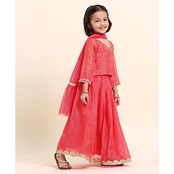Babyhug Three Forth Sleeves Embroidered Choli Lehenga And Dupatta - Red
