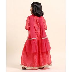 Babyhug Three Forth Sleeves Embroidered Choli Lehenga And Dupatta - Red