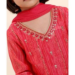 Babyhug Three Forth Sleeves Embroidered Choli Lehenga And Dupatta - Red