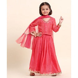 Babyhug Three Forth Sleeves Embroidered Choli Lehenga And Dupatta - Red