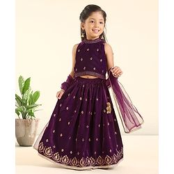 Babyhug Sleeveless Choli & Lehenga Set with Dupatta Ethnic Print - Purple