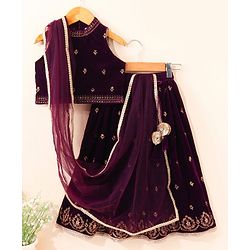 Babyhug Sleeveless Choli & Lehenga Set with Dupatta Ethnic Print - Purple