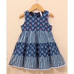 Babyhug Cotton Woven Sleeveless Frock Floral Print - Indigo
