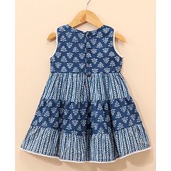 Babyhug Cotton Woven Sleeveless Frock Floral Print - Indigo