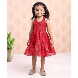 Babyhug Sleeveless Printed Backless Ethnic Dress - Red