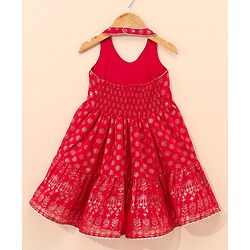 Babyhug Sleeveless Printed Backless Ethnic Dress - Red