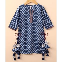 Babyhug Three Fourth Sleeves Kurti & Sharara With Dupatta Printed- Indigo