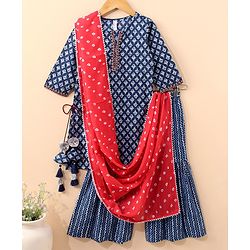 Babyhug Three Fourth Sleeves Kurti & Sharara With Dupatta Printed- Indigo