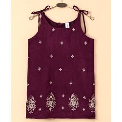 Babyhug Singlet Sleeves Zari Kurti and Sharara Set with Lace and Dupatta Embroided - Purple