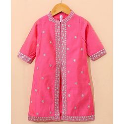 Babyhug Three Fourth Sleeves Embroidered Kurti & Palazzo Set With Dupatta- Fuchsia