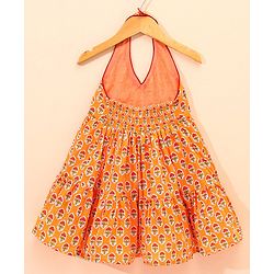 Babyhug Sleeveless Cotton Ethnic Dress Floral Print - Orange