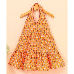Babyhug Sleeveless Cotton Ethnic Dress Floral Print - Orange
