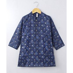 Babyhug Full Sleeves Kurta Dhoti Set All Over Foil Print - Navy Blue Beige