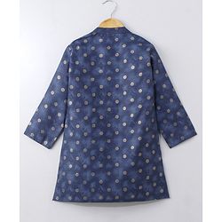 Babyhug Full Sleeves Kurta Dhoti Set All Over Foil Print - Navy Blue Beige