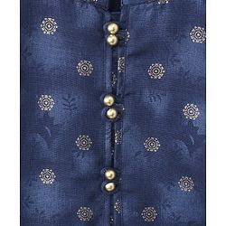 Babyhug Full Sleeves Kurta Dhoti Set All Over Foil Print - Navy Blue Beige