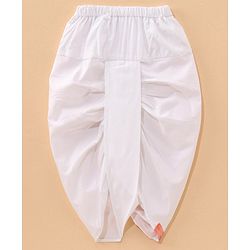 Babyhug Full Sleeves Cotton Kurta & Dhoti Set With Printed Waistcoat- White