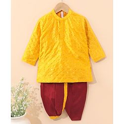Babyhug Full Sleeves Kurta & Dhoti Set Sequin Embellished - Yellow