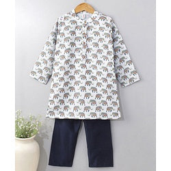 Babyhug Cotton Woven Full Sleeves Kurta & Pajama Set Ethnic Print - Off White