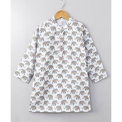 Babyhug Cotton Woven Full Sleeves Kurta & Pajama Set Ethnic Print - Off White