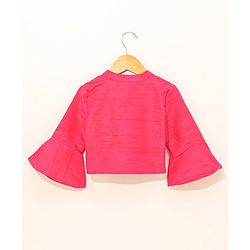 Babyhug Three Fourth Sleeves Woven Solid Ethnic Top & Striped Skirt Set - Multicolor