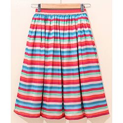 Babyhug Three Fourth Sleeves Woven Solid Ethnic Top & Striped Skirt Set - Multicolor