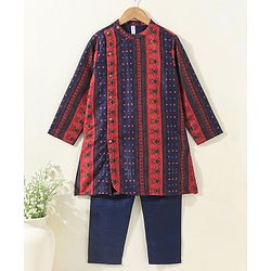 Babyhug Cotton Woven Full Sleeves Kurta & Pyjama Set Printed - Navy Blue