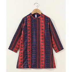 Babyhug Cotton Woven Full Sleeves Kurta & Pyjama Set Printed - Navy Blue