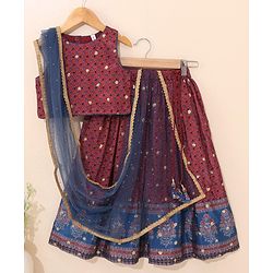 Babyhug Sleeveless Choli Lehenga And Dupatta Printed - Maroon