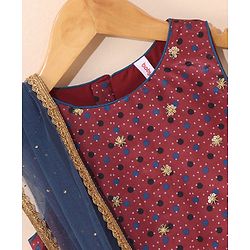 Babyhug Sleeveless Choli Lehenga And Dupatta Printed - Maroon