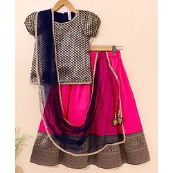 Babyhug Half Sleeves Choli Lehenga And Dupatta Ethnic Printed - Fuschia