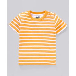 Babyhug 100% Cotton Dungaree and Half Sleeves Striped T-Shirt Set Mickey Mouse Print - Yellow Green
