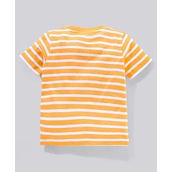 Babyhug 100% Cotton Dungaree and Half Sleeves Striped T-Shirt Set Mickey Mouse Print - Yellow Green