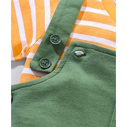 Babyhug 100% Cotton Dungaree and Half Sleeves Striped T-Shirt Set Mickey Mouse Print - Yellow Green