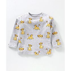 Babyhug Cotton Dungaree With Full Sleeves Inner T-Shirt Set Simba Print - Grey Green