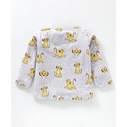 Babyhug Cotton Dungaree With Full Sleeves Inner T-Shirt Set Simba Print - Grey Green