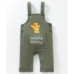 Babyhug Cotton Dungaree With Full Sleeves Inner T-Shirt Set Simba Print - Grey Green